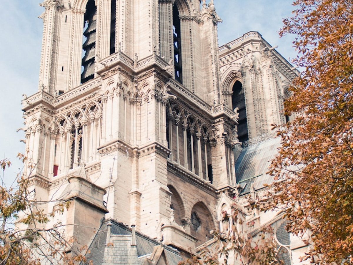 Notre Dame in Paris under blue and white skies
